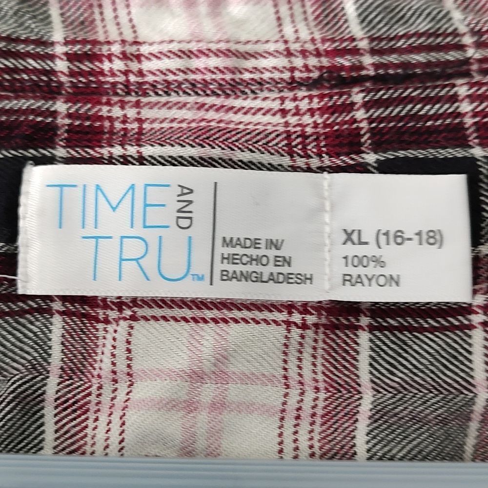 Time and Tru red black plaid shirt Sz XL (16-18) NWOT - Picture 4 of 5